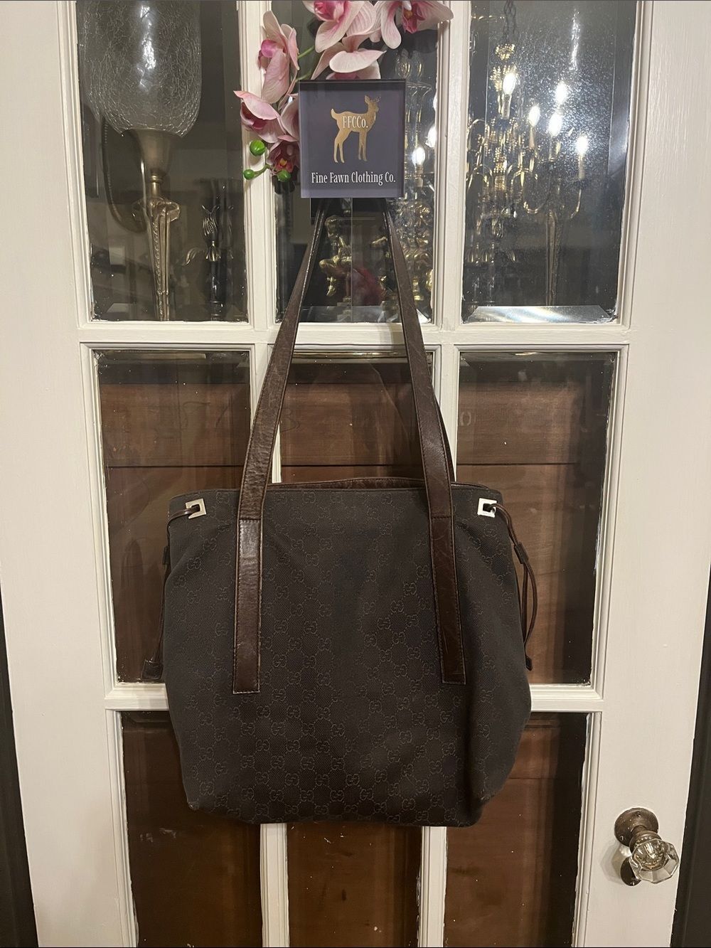 Gucci Brown Monogram Tote with Leather Straps - Picture 2 of 16